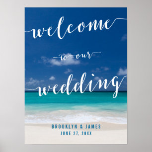 Póster Calligraphy Beach Wedding Rótulo de recepción 18x2