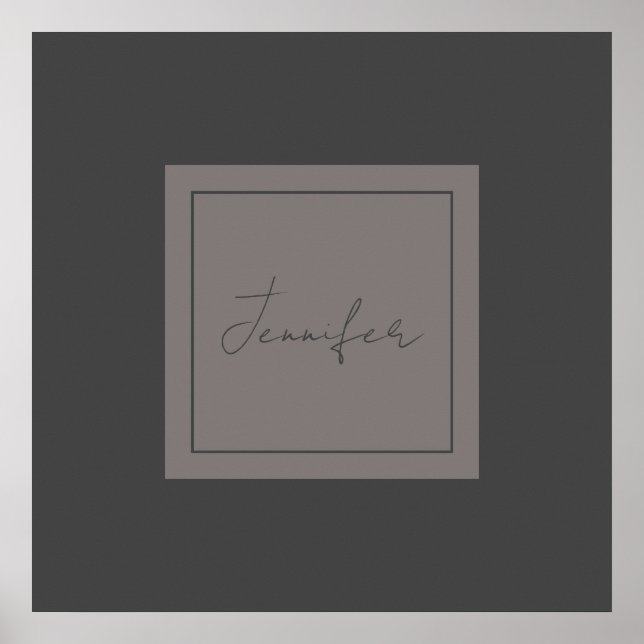 Póster Calligraphy Elegant Plain Simple Name Grey (Frente)