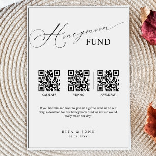 Póster Calligraphy Honeymoon Fund Cash QR Code Boda