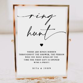 Póster Calligraphy Ring Hunt Bridal Shower Game Rótulo