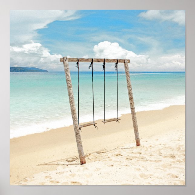 Póster Calm Blue Beach Swing Ocean Photography (Frente)