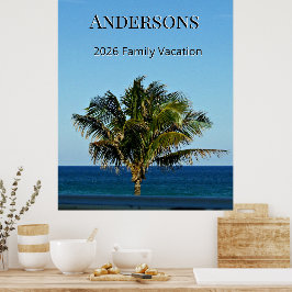 Póster Calm Palm Seascape | Family Name & Trip Year