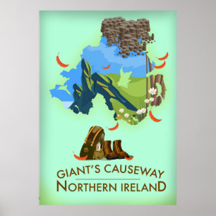 Póster Calzada de los Gigantes Cartel de viaje mapa Irlan