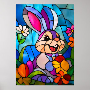 Póster Cama de conejito de Pascua de Vidrio Manchado