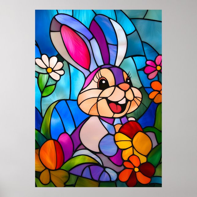 Póster Cama de conejito de Pascua de Vidrio Manchado (Frente)