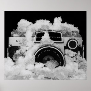 Póster Cámara blanco y negro del vintage de la fotografía