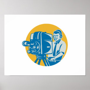Póster Cámara De Cine De La Televisión Con Retro De Cámar