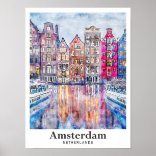 Póster Cámara de dibujo de acuarela de Amsterdam Países B