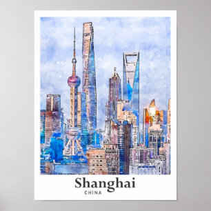 Póster Cámara de esbozo de acuarela para viajes de Shangh