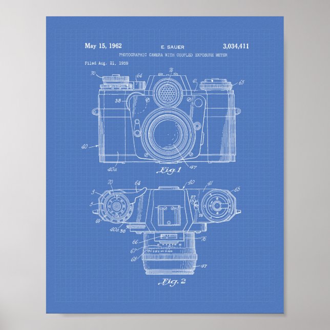 Póster Cámara fotográfica 1959 Patent Art - Blueprint (Frente)