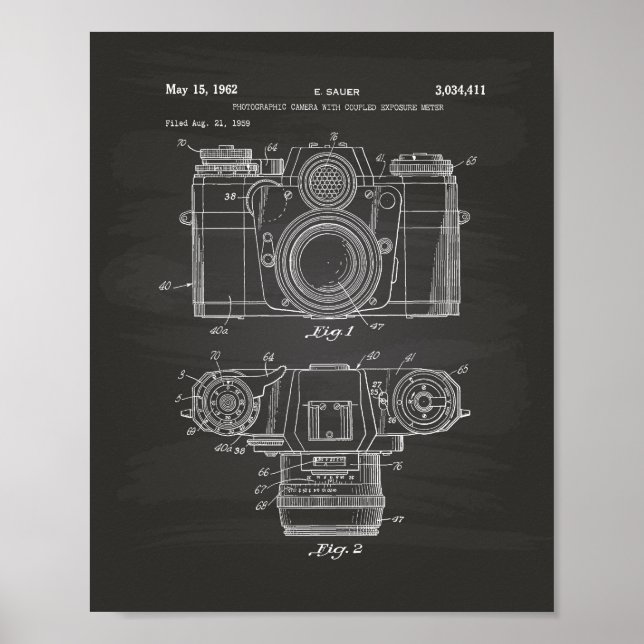 Póster Cámara fotográfica 1959 Patent Art - Chalkboard (Frente)