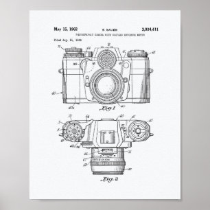 Póster Cámara fotográfica 1959 Patent Art - Libro blanco