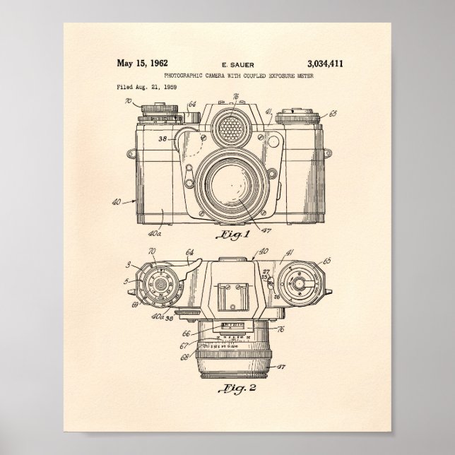 Póster Cámara fotográfica 1959 Patent Art - Peper antiguo (Frente)