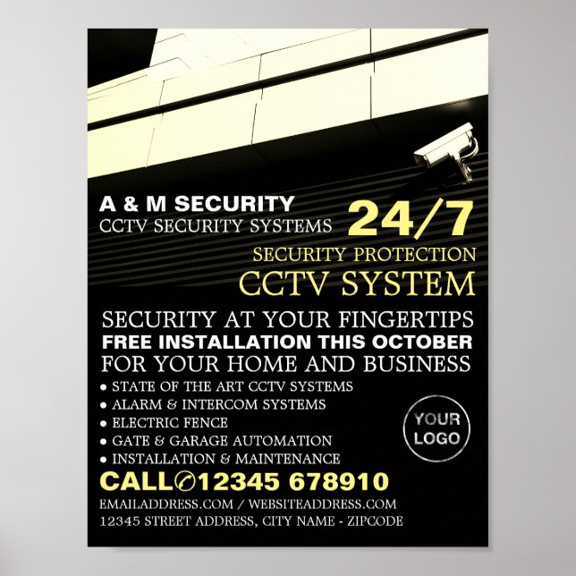 Póster Cámara montada de CCTV, publicidad de seguridad de (Frente)
