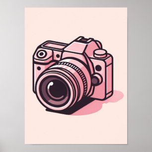Póster Cámara réflex digital personalizada de moda rosa F