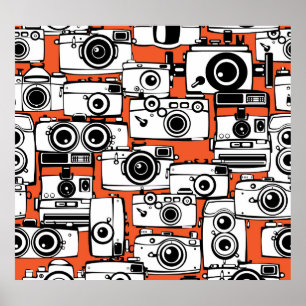 Póster Cámaras de cine antiguas, patrón sin fisuras.