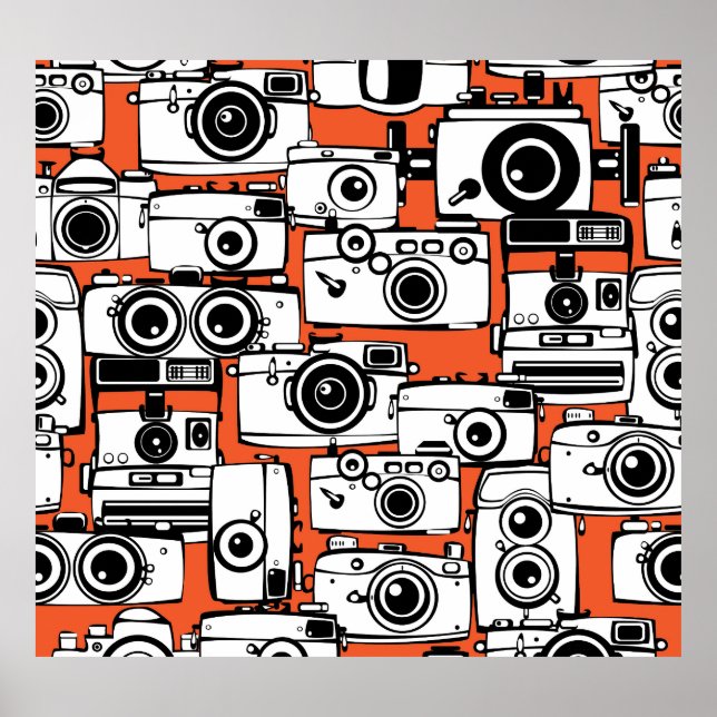 Póster Cámaras de cine antiguas, patrón sin fisuras. (Frente)