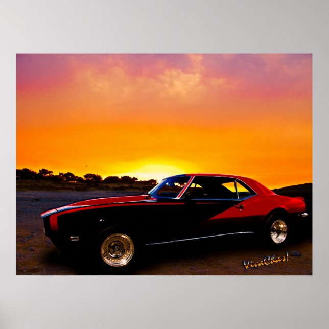 Póster Camaro De 1969 En Rocky Ridge Para El Atardecer (Frente)