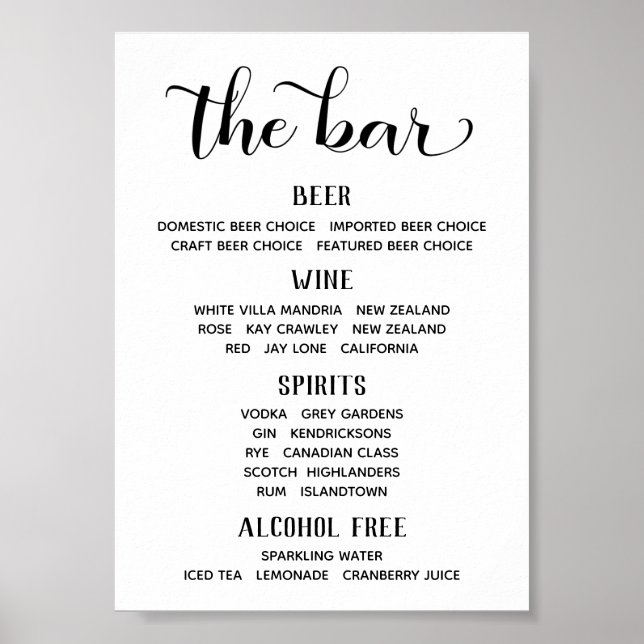 Póster Cambiar caligrafía de letra Rótulo de menú de barr (Frente)
