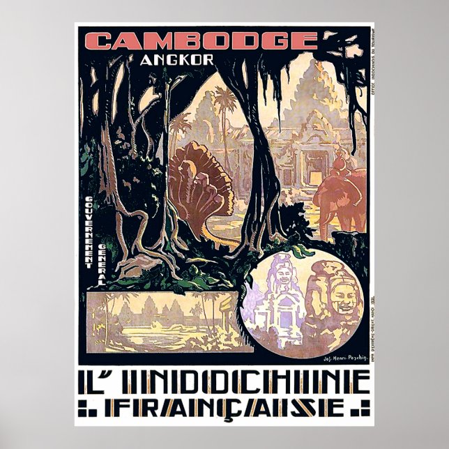 Póster Camboya, Angkor, L'Indochine, Viajes de Asia Vinta (Frente)
