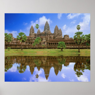 Póster Camboya, Kampuchea, templo Angkor Wat.