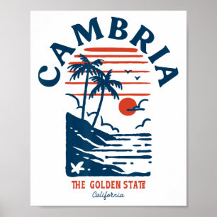 Póster Cambria California Surfista Retro Vintage Playa Ho