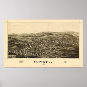 Póster Cambridge, Mapa Panorámico de Nueva York - 1886
