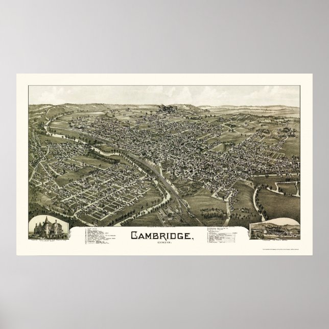 Póster Cambridge, OH Mapa Panorámico - 1897 (Frente)
