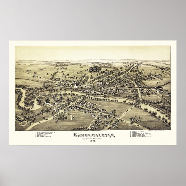 Póster Cambridgeboro, Mapa Panorámico PA - 1895 (Frente)