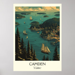 Póster Camden Maine Vintage Harbour Windjammer Art