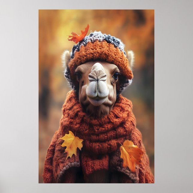 Póster Camel in Fall Clothes Art Print, Cozy Autumn (Frente)