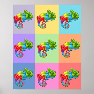 Póster Cameleon Pop Art Color Arcoiris Foto Bloque de mod