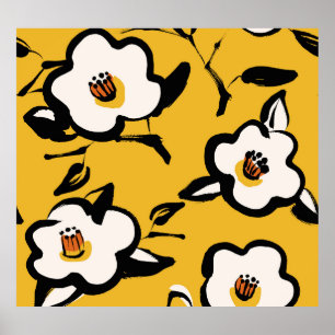 Póster Camellia amarilla, cosmética floral de cosmética.
