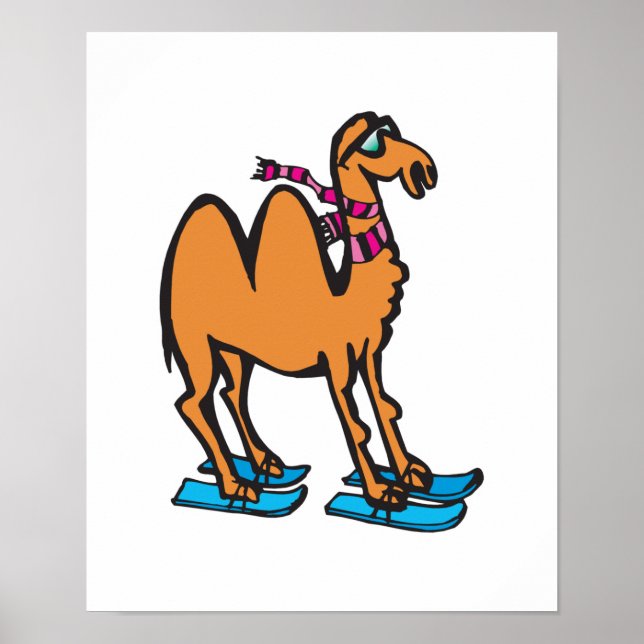 Póster camello divertido en esquís (Frente)