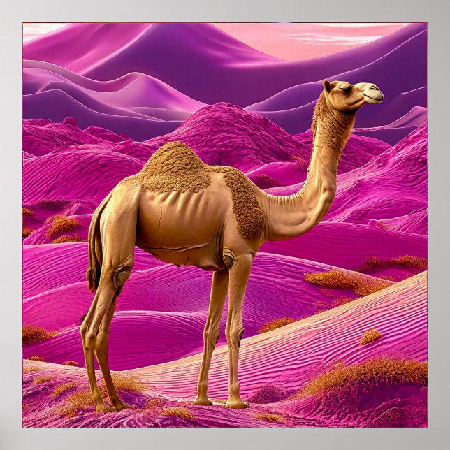 Póster Camello en desierto rosa (Frente)