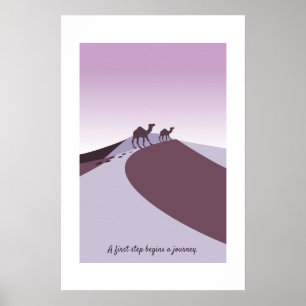 Póster Camellos Serenos Modernos Caminando por el Desiert