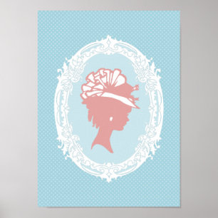 Póster Cameo de cosecha azul y rosa