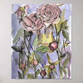 Póster Cameo Roses Winter Garden Flowers Painting