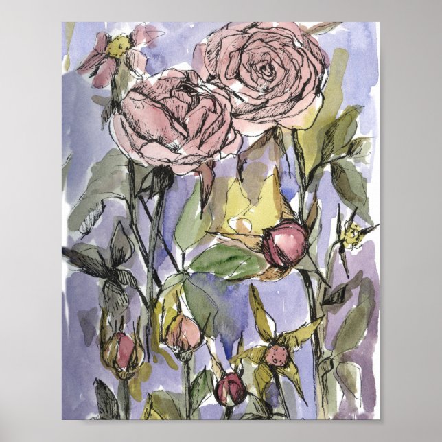 Póster Cameo Roses Winter Garden Flowers Painting (Frente)