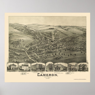 Póster Cameron, WV Mapa Panorámico - 1899