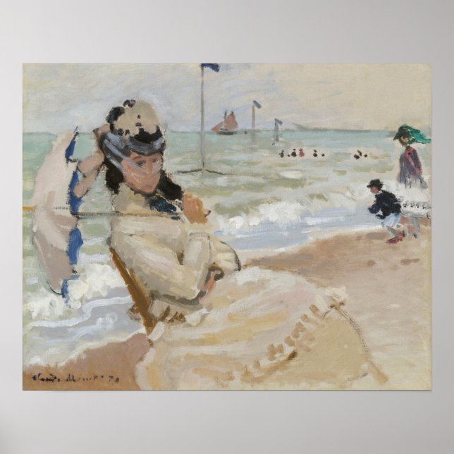 Póster Camille en la playa de Trouville (1870) (Frente)