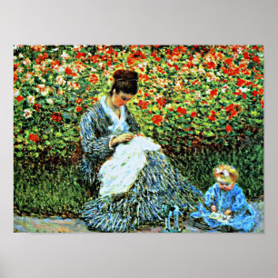 Póster Camille Monet e niño en el jardín del artista