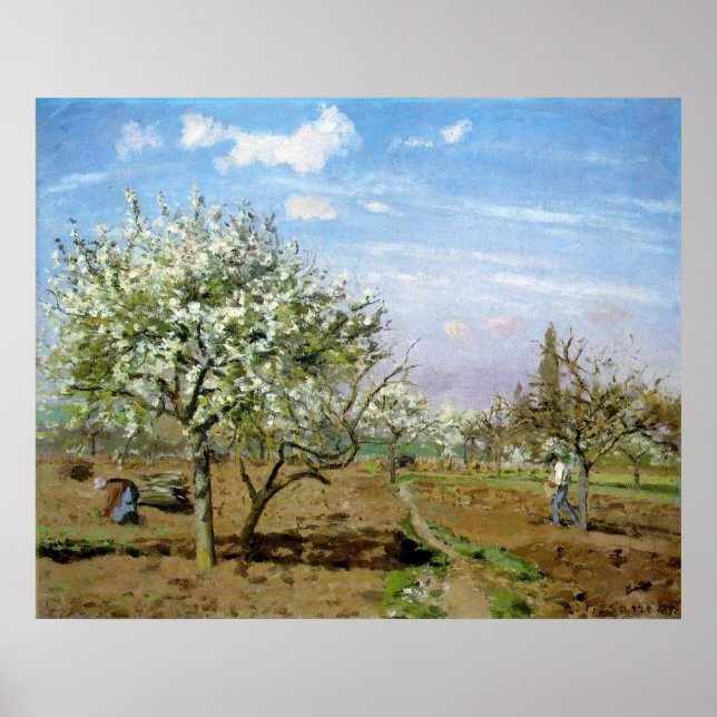 Póster Camille Pissaro - Orchard 1872 Árboles Flores blan (Frente)