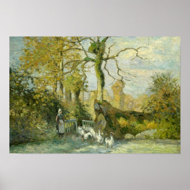 Póster Camille Pissarro - El Chica de oca en Montfoucault (Frente)