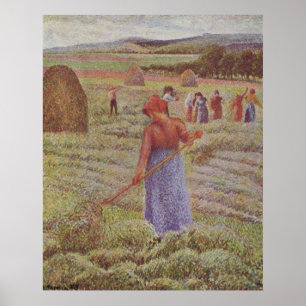 Póster Camille Pissarro - Hay en Eragny Farmer 1889 Oil