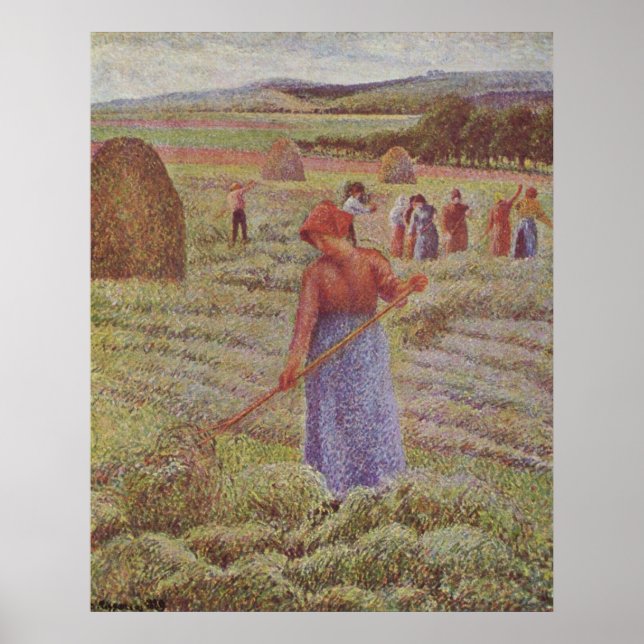 Póster Camille Pissarro - Hay en Eragny Farmer 1889 Oil (Frente)