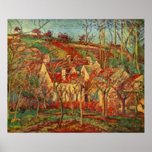Póster Camille Pissarro - Rojo Tejado 1877 Óleo Casa de l