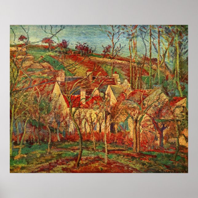 Póster Camille Pissarro - Rojo Tejado 1877 Óleo Casa de l (Frente)