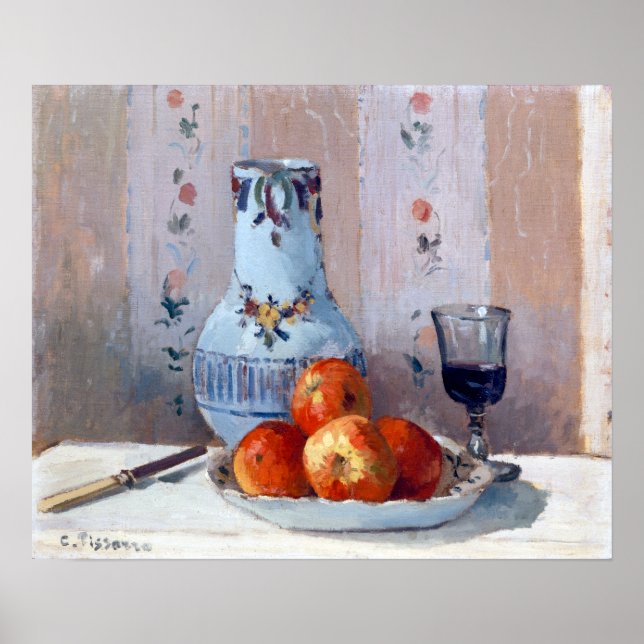 Póster Camille Pissarro Vida fija con jarra de manzanas (Frente)