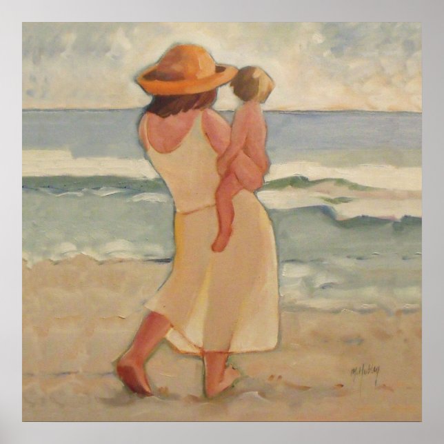 Póster Camina de playa con madre y bebé (Frente)